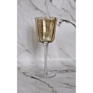 Vintage Iridescent Crystal Glass Goblet Twisted Stemmed Amber Candel Holder